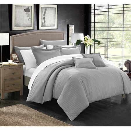 Chic Home Chic Home CS3935-BIB-US Perfect Kennon Down Alternative Jacquard Striped King Comforter Set; Silver - 11 Piece CS3935-BIB-US